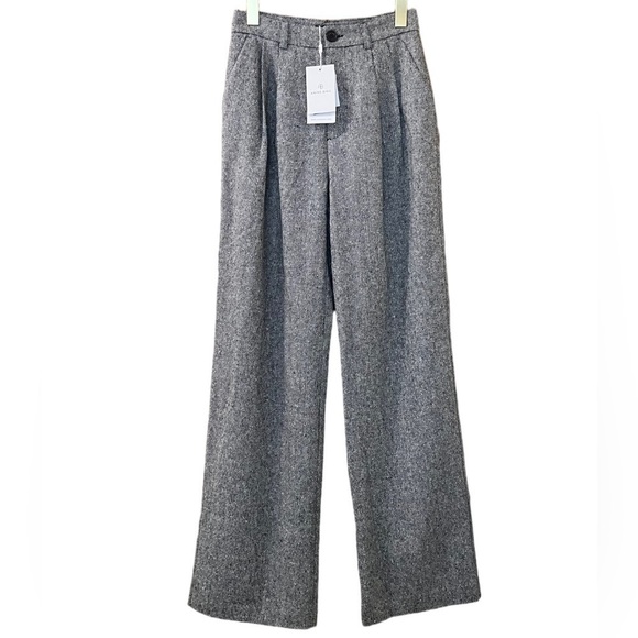 Anine Bing Pants Carrie Wool Wideleg Trousers Black White‎ Sz Xs 2 - Picture 3 of 11